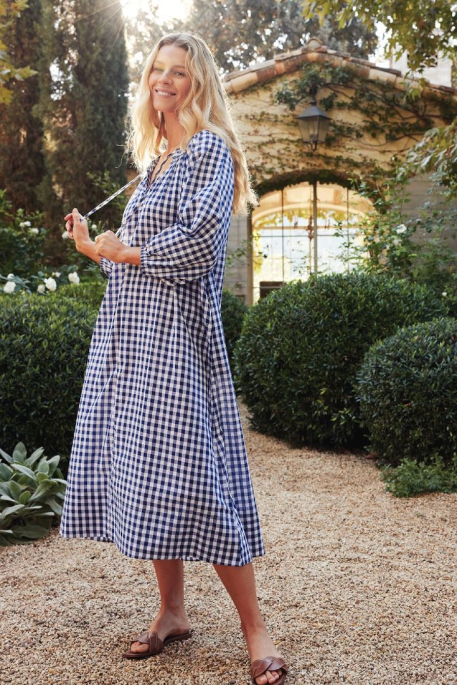 Women Lake | Lake Hammock Midi Dress In Navy Gingham