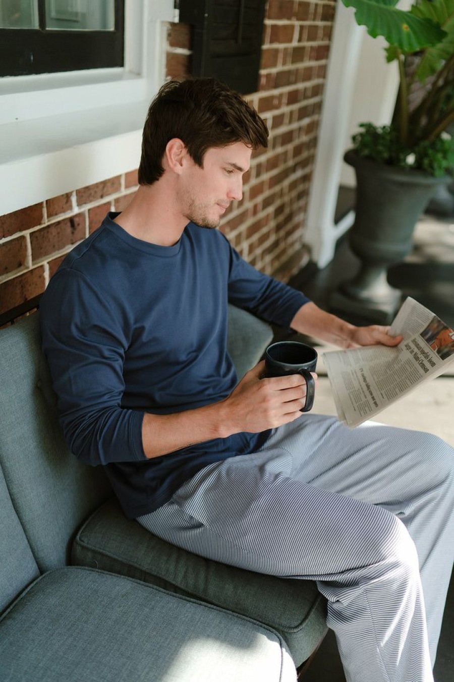 Gifts Lake | Lake Men'S Long Sleeve Pima Tee In True Navy