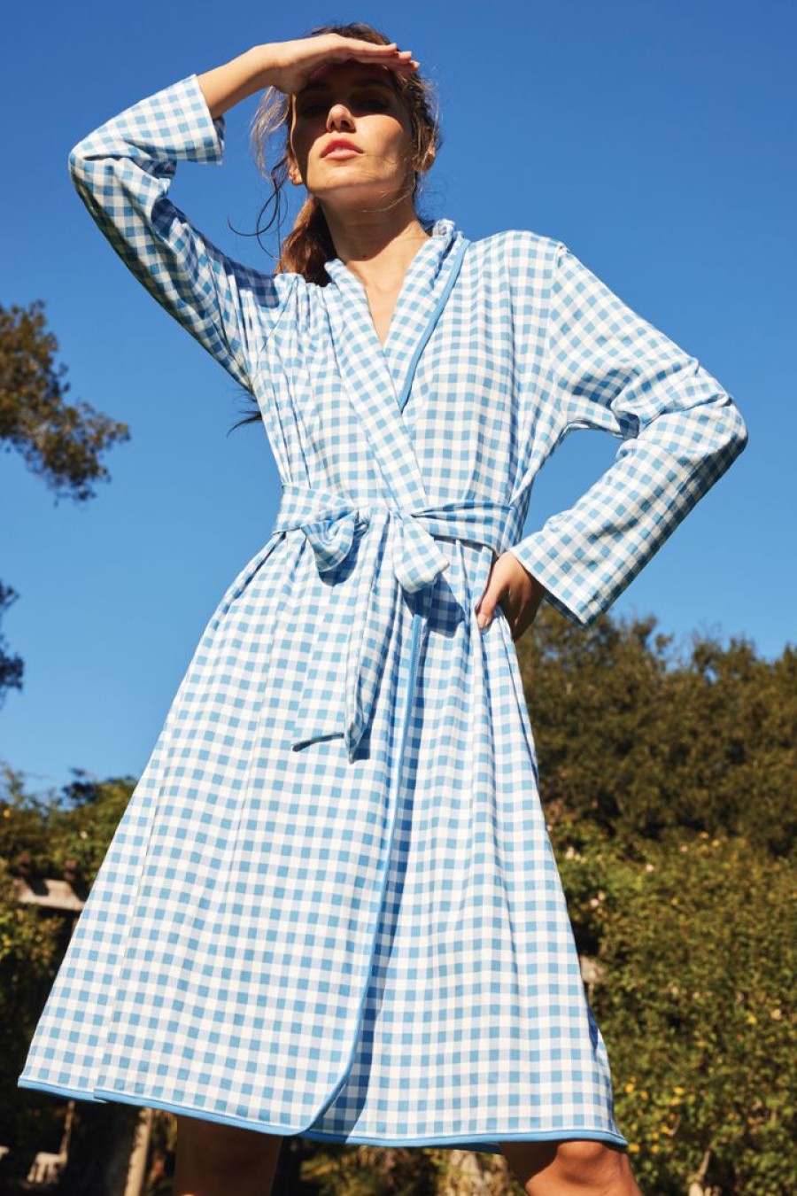 Women Lake | Lake Pima Robe In Bluebird Gingham