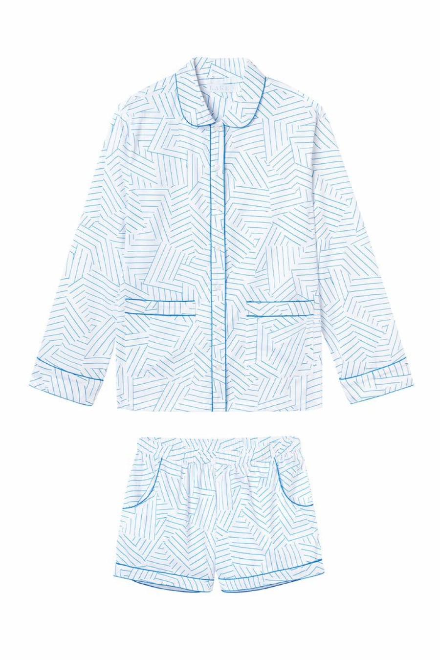 Women Lake | Schumacher X Lake Poplin Piped Shorts Set In Cobalt