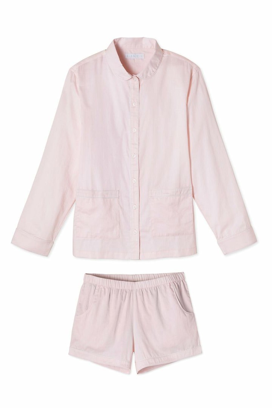 Women Lake | Lake Poplin Piped Shorts Set In Pale Pink