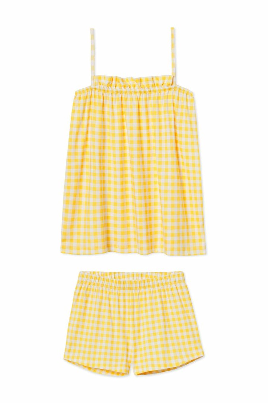 Women Lake | Lake Pima Ruffle Shorts Set In Daisy Gingham Women