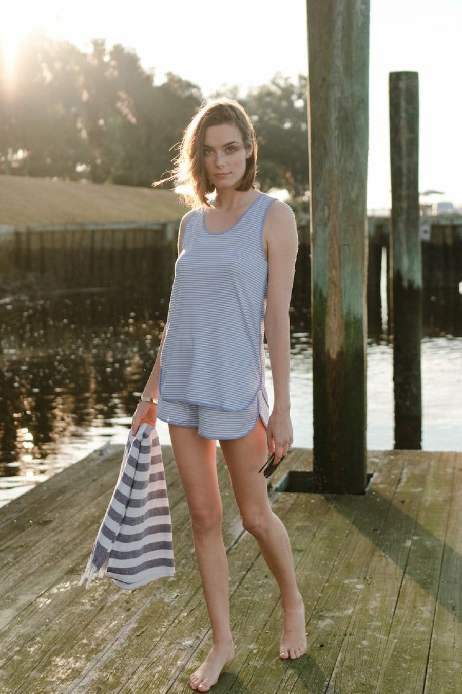 Women Lake | Lake Women Pima Tank-Short Set In Hydrangea