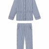 Women Lake | Lake Poplin Piped Pants Set In Navy Stripe