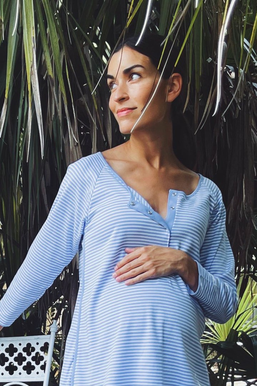 Women Lake | Lake Pima Maternity Long Sleeve Nightgown In Hydrangea