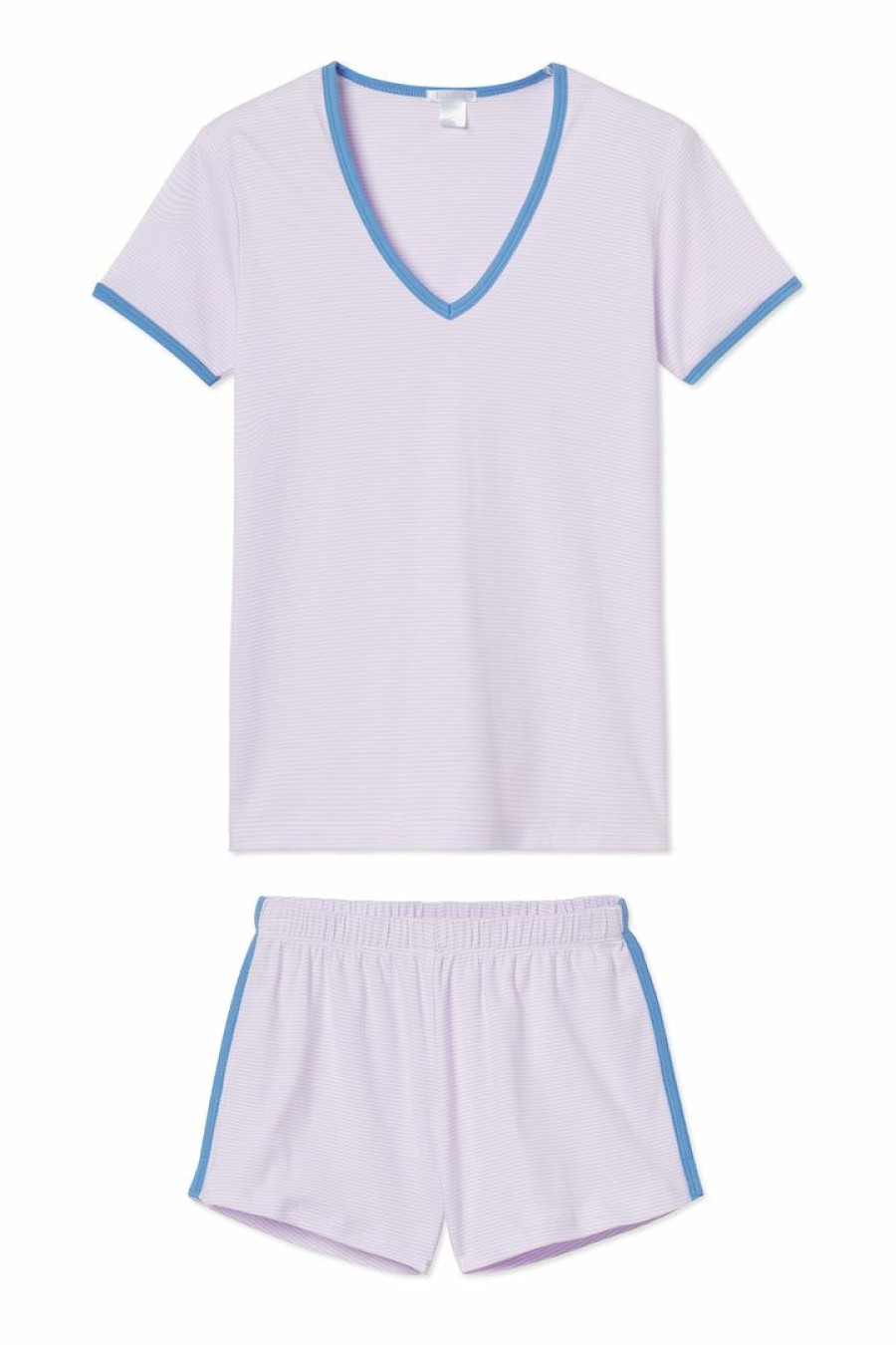 Women Lake | Lake Sleep Pima Retro V-Neck Shorts Set In Lavender Fields