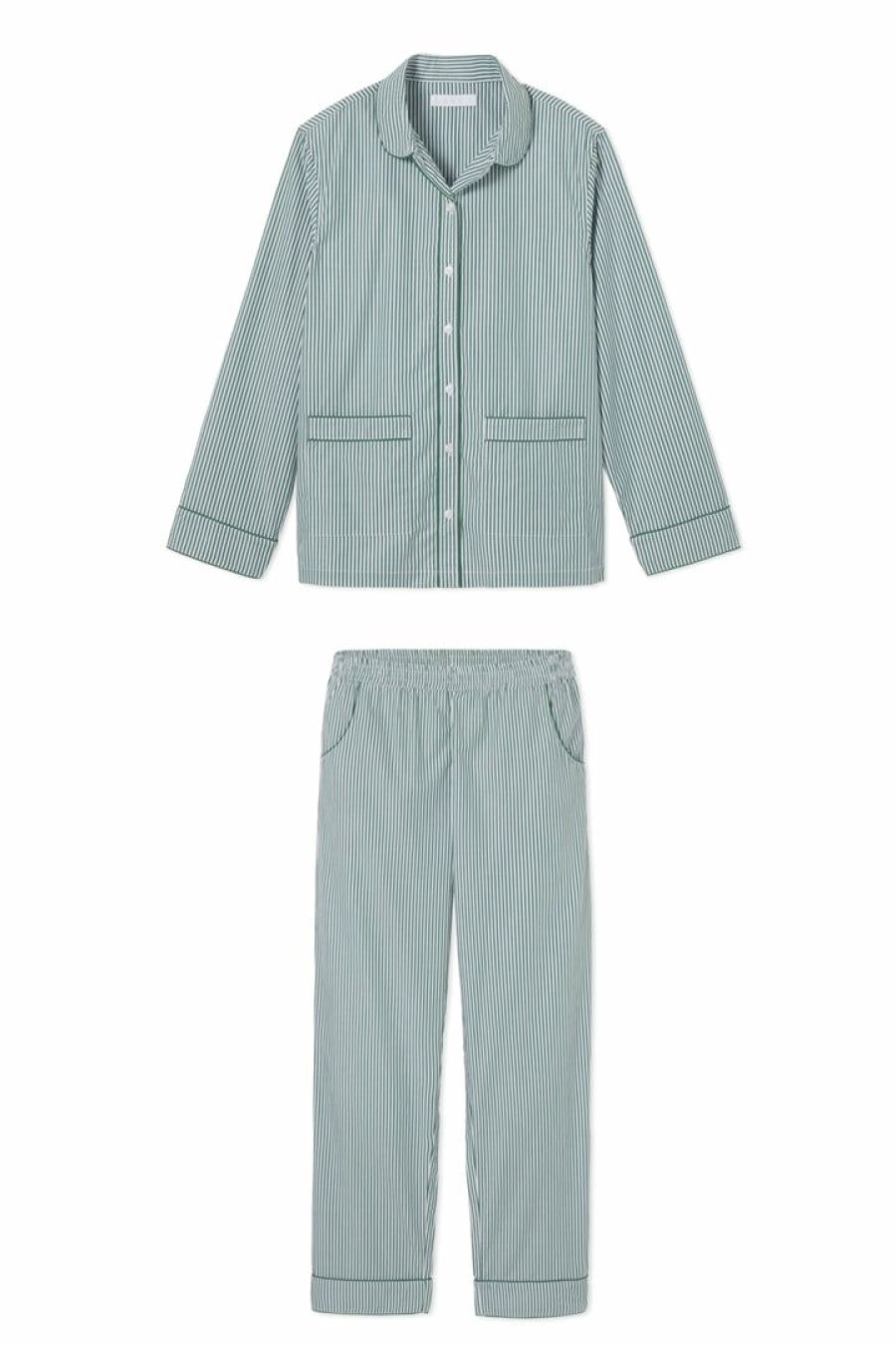 Women Lake | Lake Women Poplin Piped Pants Set In Evergreen