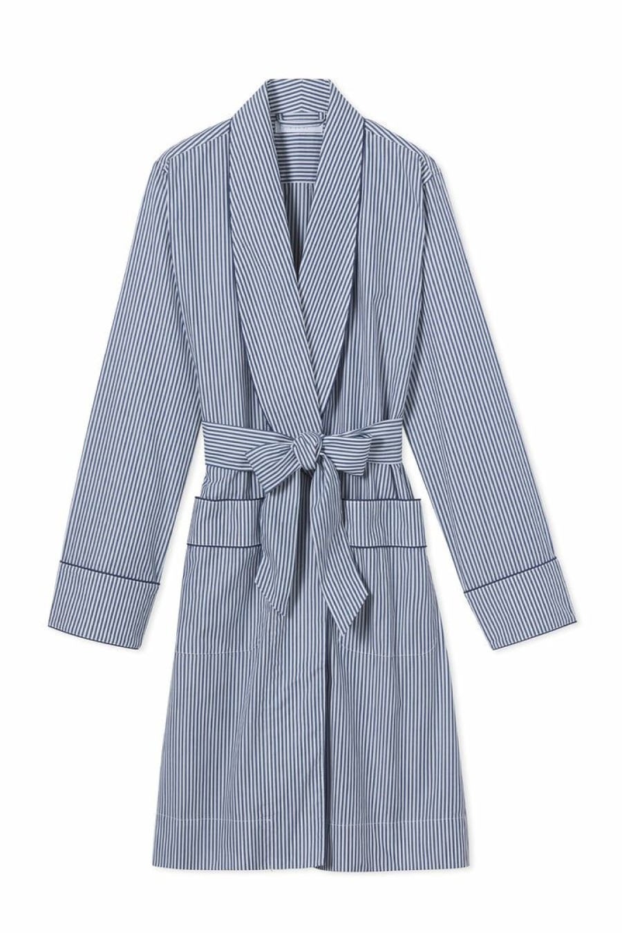 Women Lake | Lake Women Poplin Robe In Navy Stripe