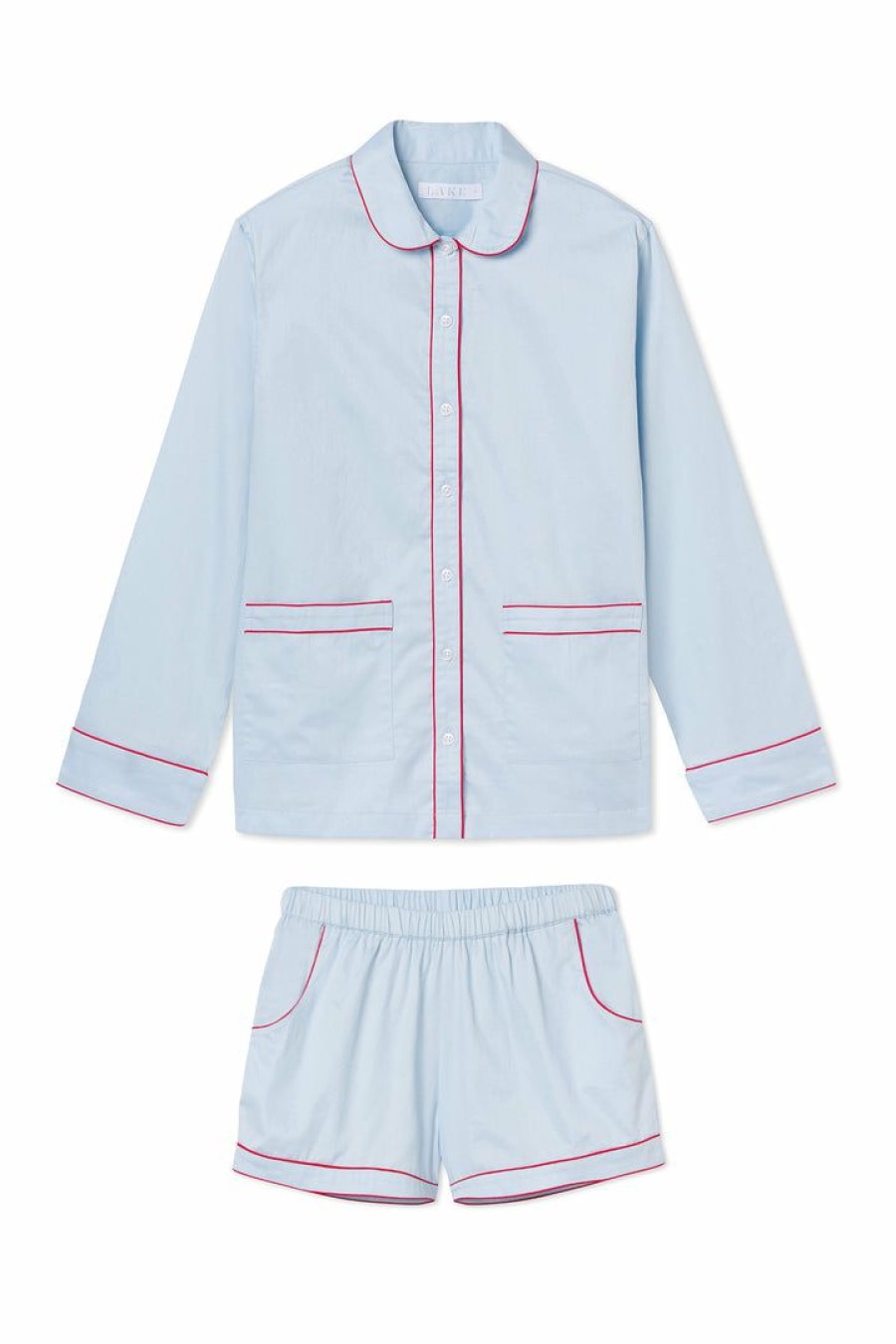 Women Lake | Lake Women Poplin Piped Shorts Set In Americana