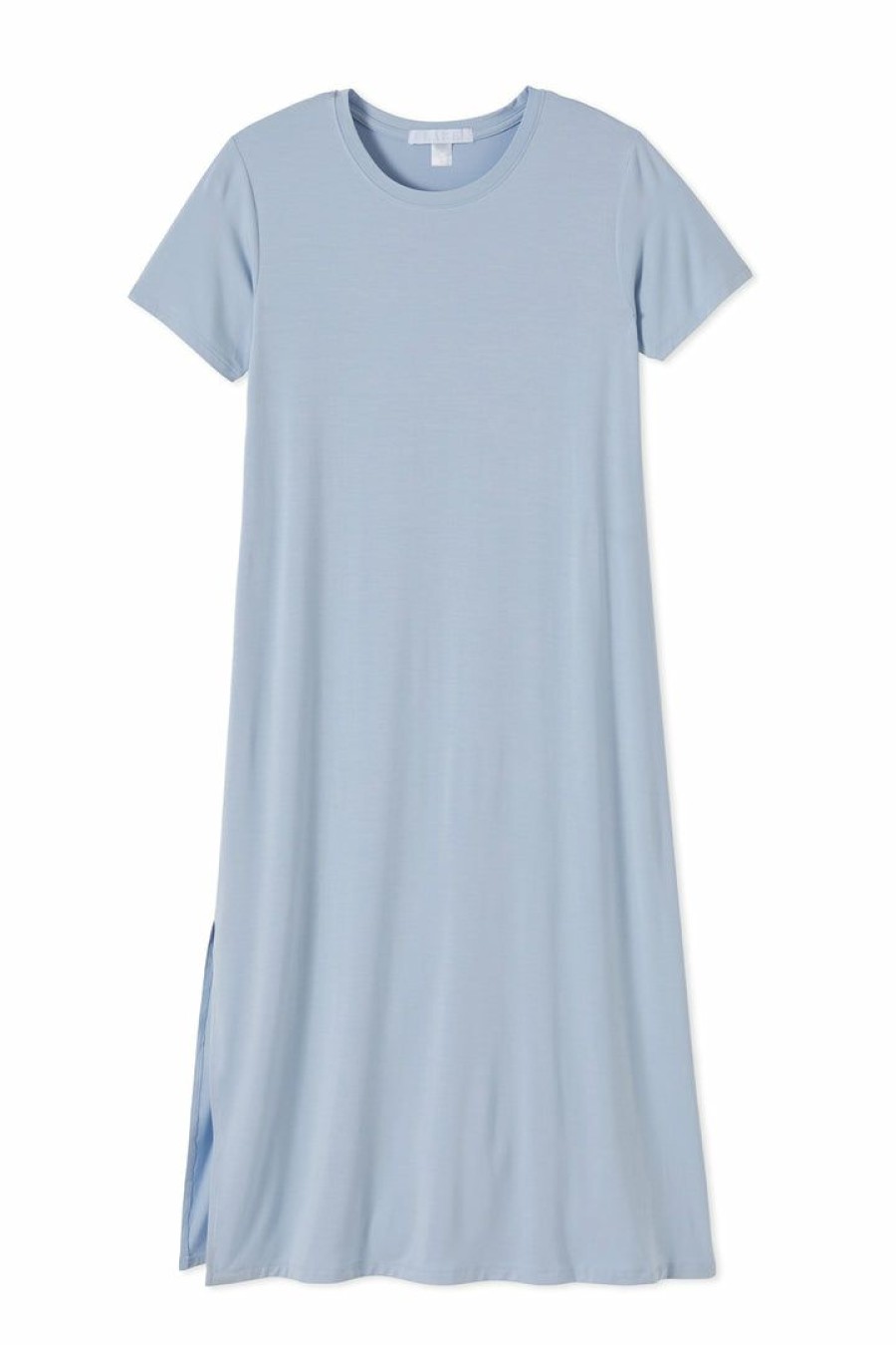 Women Lake | Lake Bamboo Short Sleeve Lounge Dress In Tide