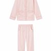 Women Lake | Lake Poplin Piped Pants Set In Peach