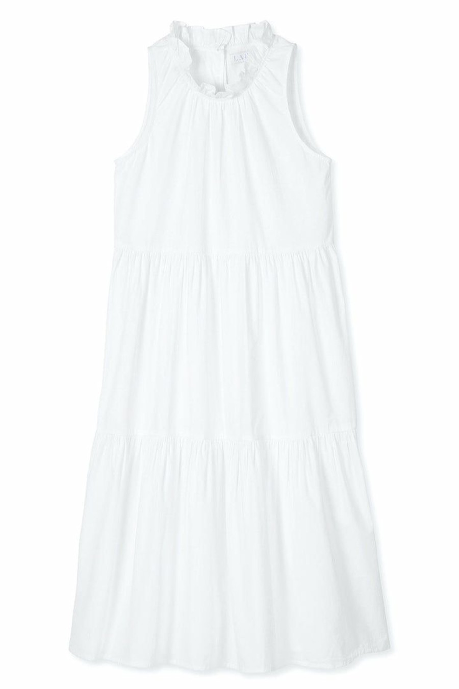 Women Lake | Lake Poplin Ruffle Neck Dress In White