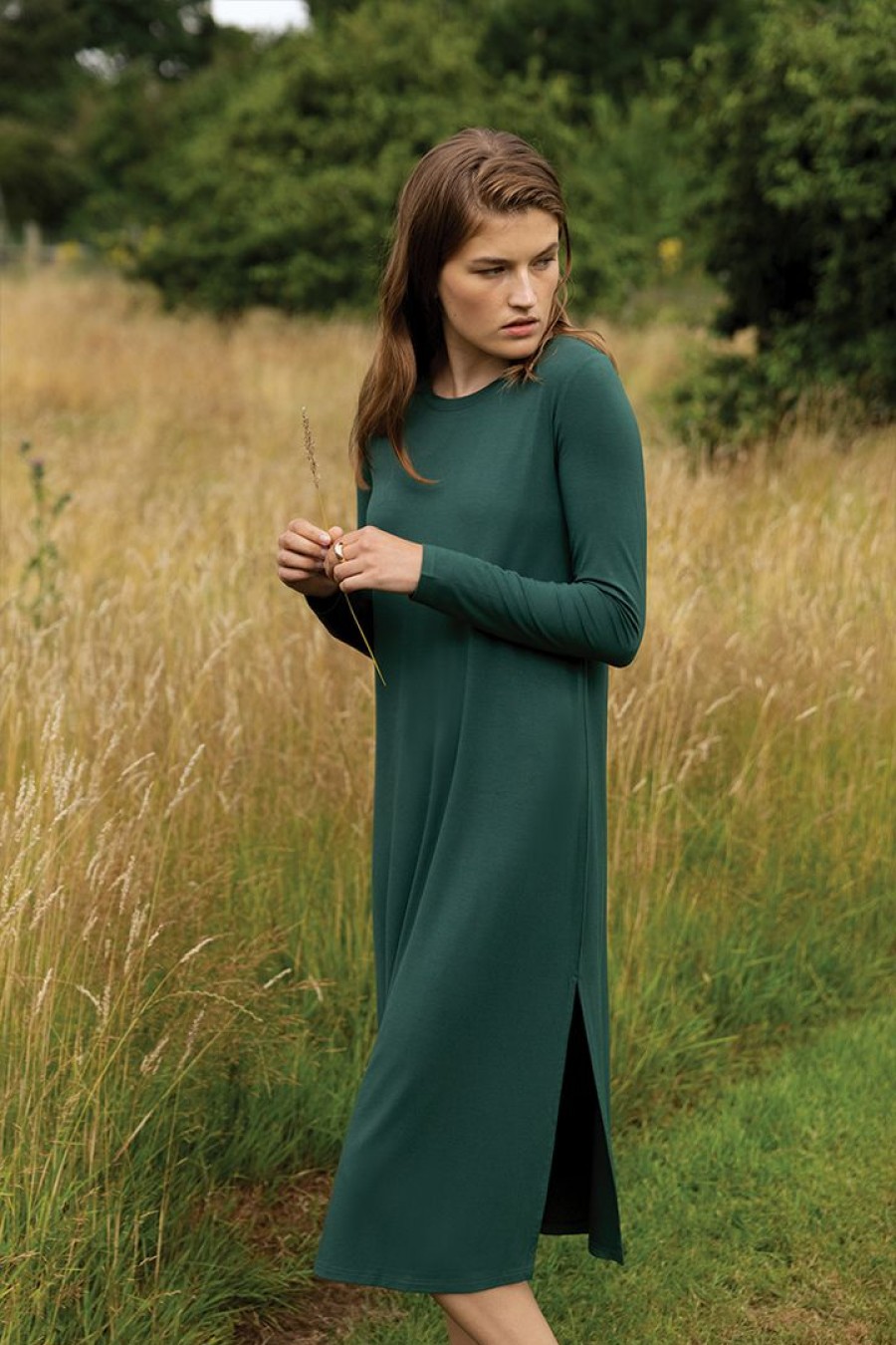 Women Lake | Lake Bamboo Long Sleeve Lounge Dress In Forest